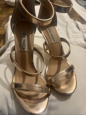 Steve Madden Metallic Rose Gold Strappy Block Heels